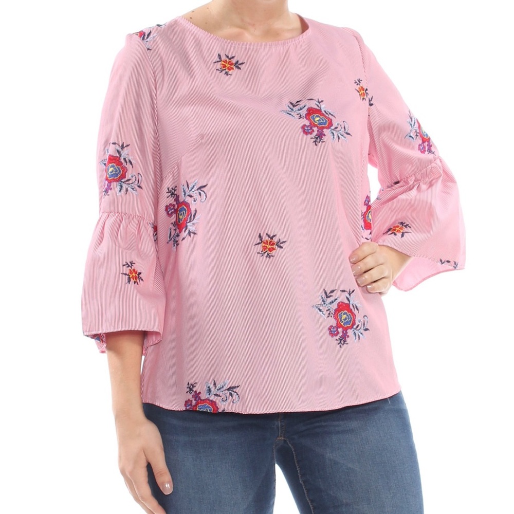 Nine West Red and White PinStripe Bell Sleeve Top | Small